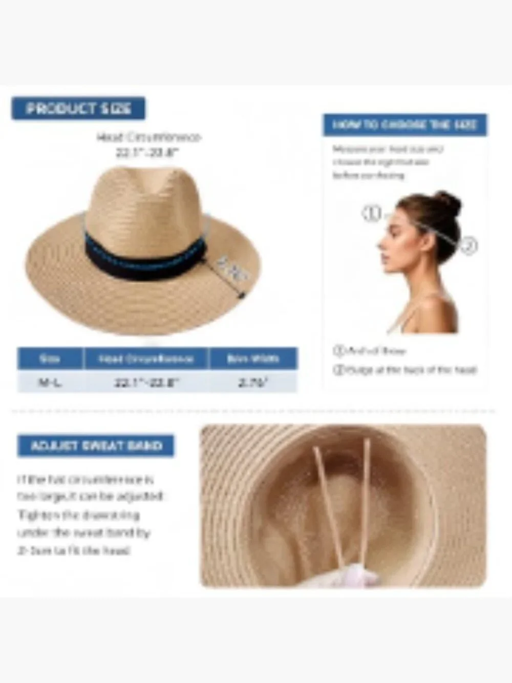 Women's Wide Brim Foldable Packable Sun Hat, Paper Straw